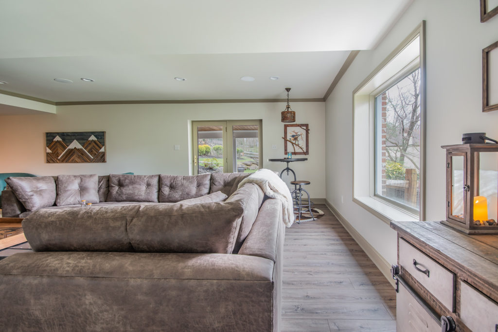 rustic chic basement renovation finished design