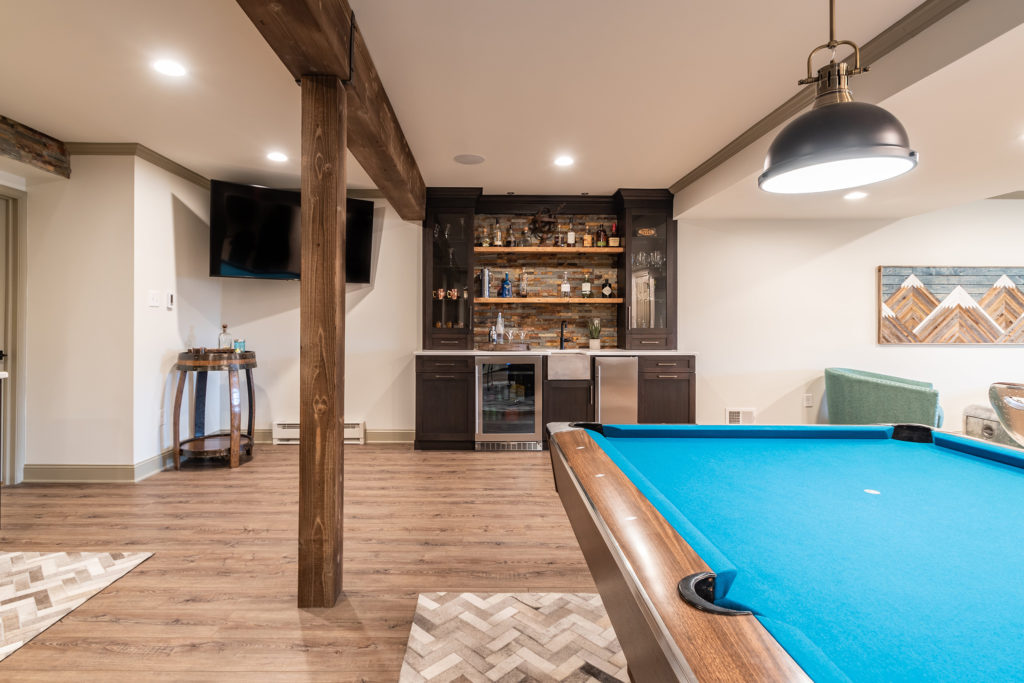 rustic chic basement renovation finished design