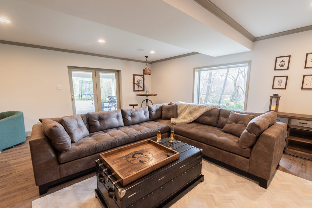 rustic chic basement renovation finished design