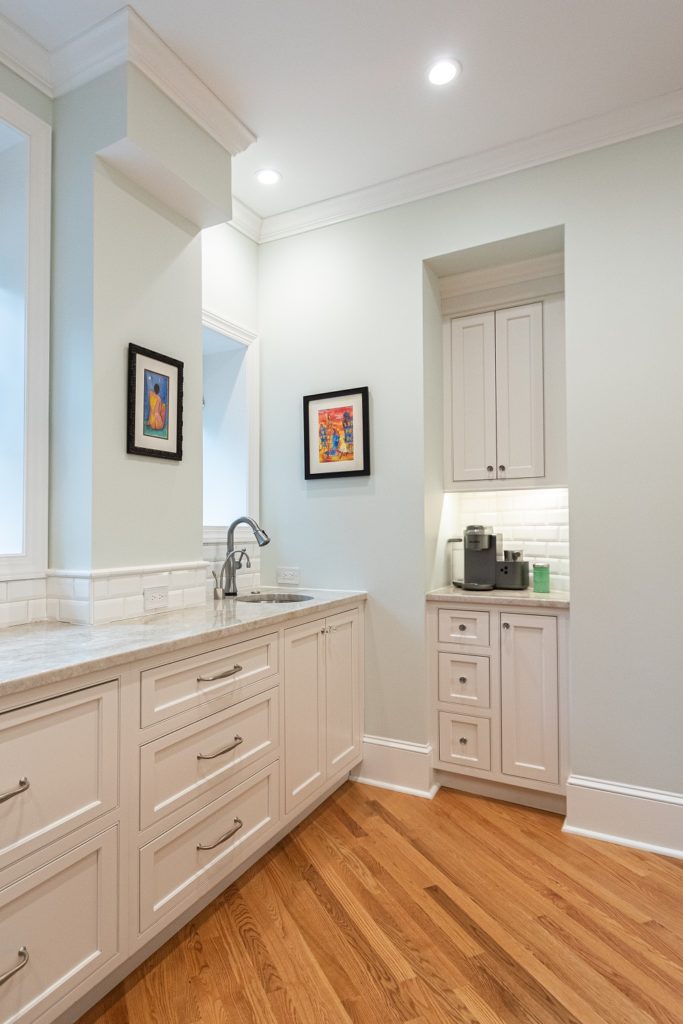 airy transitional kitchen custom coffee bar