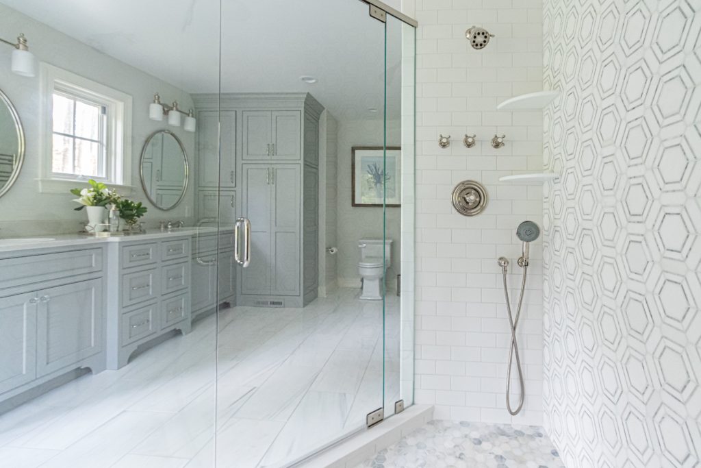 captivating classic home renovation transitional master bathroom marble custom shower